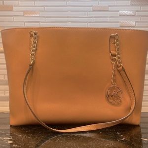Micheal by Micheal Kors Large Light Brown Tote Bag with chain detail
